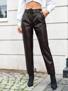 Jednolity Z paskiem PU Skóra Spodnie
