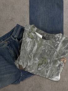 Attitoon Camo Branch Graphic Casual Streetwear Minimalist Printed Loose Fit Long Sleeve Sweatshirt For Women, Summer - Army Green - View 3