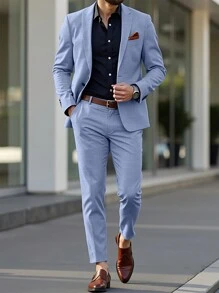 Manfinity Mode Bộ quần áo vest nam cổ lọ tay dài cài nút phía trước màu trơn, quà tặng cho bạn trai - Màu Lilac Tím - Xem 8