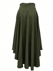 Women's Solid Color Pocket Wrap Twist Elegant Skirt Spring - Army Green - View 2