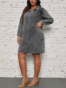 EMERY ROSE 大码女式长袖单排扣牛仔夹克，休闲宽松，秋季