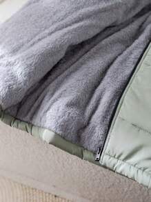 SHEIN Leap Crew 1pc Young Boys Cute Casual Comfortable Warm Hooded Long Fleece Coat With Eye Decoration Pocket, Suitable For Outings, School, Daily Gatherings, Fall And Winter Seasons