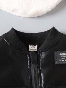 2pcs Baby Boys' Letter Patch Flap Detail Fleece Varsity Jacket & Sweatpants, Character, Long Sleeve, Street Wear, New York, Color Block,Autumn/Winter