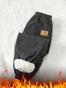 SHEIN 1 件 Tween Boy 保暖内衬休闲裤，适合秋冬季 - 黑色 - 查看 6