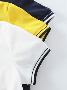 SHEIN Explorewe 3 件套经典时尚拼色骑士印花短袖 Polo 衫，适合 4-7 岁春夏季男孩 - 彩色 - 查看 5