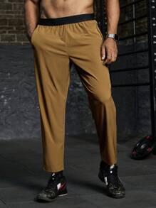 Gym Rark Plus Size Men's Contrast Color Pockets Pleated Casual Sport Pants - Camel - View 5