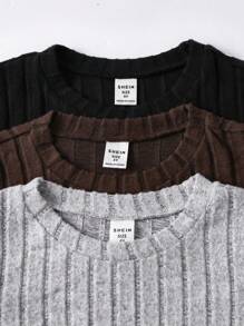 SHEIN TeenBoys 1pc Casual Versatile College Style Comfortable Warm Colorblocked Patch Pocket Round Neck Pullover Long Sleeve Knit T-Shirt Back To School; Fall Clothing; TEEN BOY CLOTHES; Teen Boy JACKETS Autumn/Winter