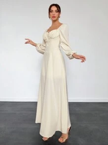 Aloruh Vestido ajustado línea A de manga farol de manga larga para mujer, nueva llegada para otoño/invierno - Amarillo - Ver 5