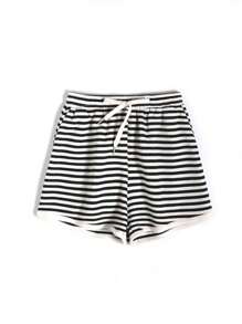 SHEIN BASICS 1pc Women Casual Solid Color Knit Striped Loose Shorts