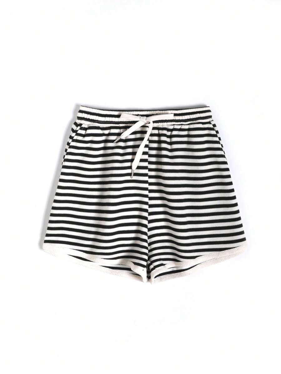 SHEIN BASICS 1pc Women Casual Solid Color Knit Striped Loose Shorts