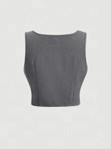 SHEIN MOD 加大码灰色学院风两件套，双排扣背心和阔腿裤，返校服，教师服，女士复古服，90 年代时尚，校服，外出服，秋冬学院风女式两件套，秋季女装，开学第一天，校服，办公室服装 - 灰色 - 查看 8