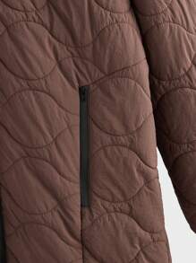 Manfinity Homme Men's Casual Solid Color Zip-Up Hooded Quilted Padded Coat - Coffee Brown - View 4