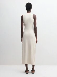 BizChic 女式白色无袖系带中长连衣裙，都市通勤商务休闲优雅正式派对礼服，适合万圣节、圣诞节、聚会 - 杏色 - 查看 4