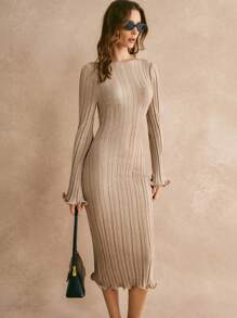 Poéselle Women's Elegant Solid Color Backless Fitted Sweater Dress,,2024 AW, Winter Clothes,Fall Women Outfits,Fluffy,Women Sweater Dresses,Sexy Women Dresses,Elegant Women