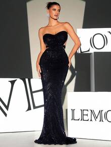 Váy dạ hội ống sequin hở lưng viền đuôi cá, Đầm dạ hội trang trọng màu đen, Dành cho khách dự tiệc cưới, Tốt nghiệp, Tiệc tối - màu đen - Xem 3