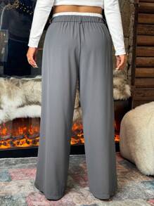 SHEIN EZwear Plus Size Retro Patchwork Waist Band Casual Straight-Leg Trousers