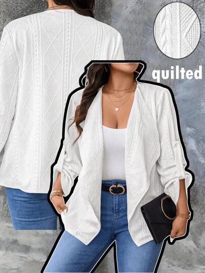 Calvaya 大码纯色领长袖休闲夹克