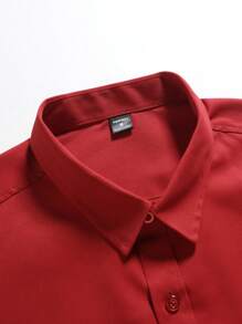 Calvornis 长袖前扣口袋衬衫，休闲基本款上衣，男士红色正装衬衫，男士长袖正装衬衫，秋季 - 酒紅色 - 查看 3