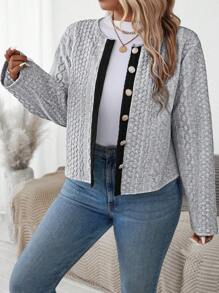 大码保暖长袖夹克，秋冬季 - 灰色 - 查看 3