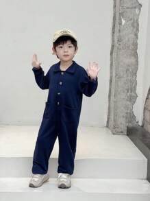 SHEIN Genkimix Kids 1pc Young Boy Casual Sports College Style Long Jumpsuit, Suitable For Daily School, Travel, Outdoor Activities, Fit For Spring And Autumn Back To School Season