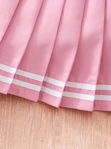 Set de 2 piezas con sudadera estampada de gato lindo y minifalda plisada para niña preadolescente