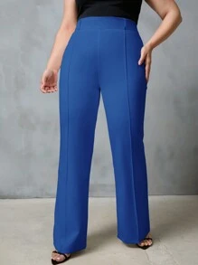 EURMUSE Plus High Waist Flare Leg Suit Pants - Blue - View 5
