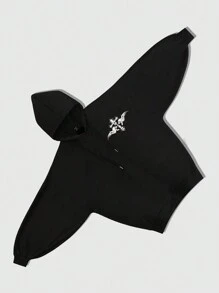 ROMWE MEN Goth 男士 999-黑色-日式蝙蝠袖连帽卫衣，万圣节，冬季 - 黑色 - 查看 2