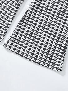 SHEIN Tween Girls Houndstooth Print Double-Breasted Flared Casual Pants