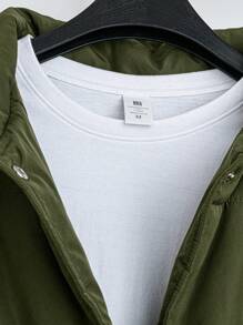 Flirla Abrigo acolchado casual de talla grande con cuello vuelto, bolsillo delantero, cierre con botones y cintura ceñida, color verde militar - Verde militar - Ver 3