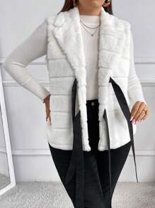 SHEIN Frenchy Women Plus Size Fluffy Vest With Bow Design, White - White - View 4