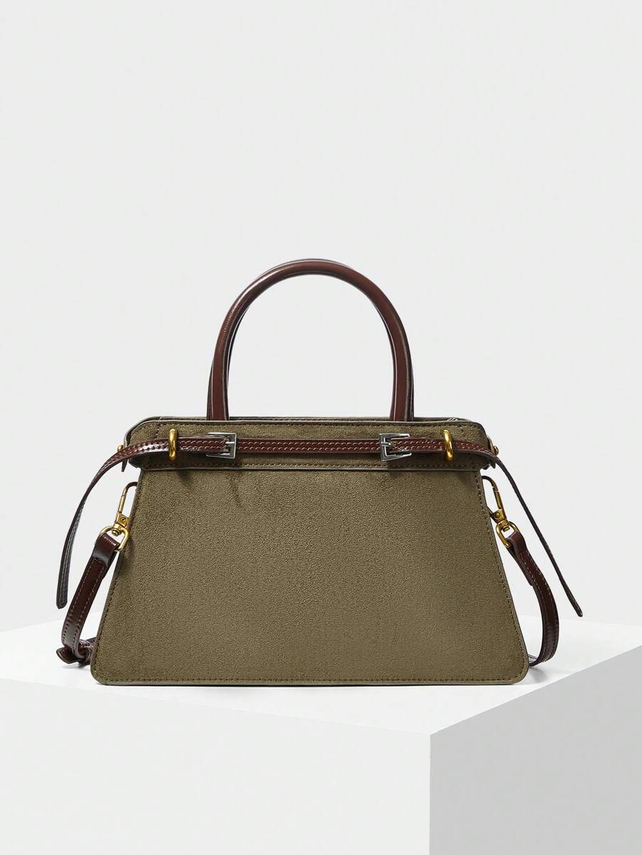 MOTF PREMIUM 拼色搭扣手提包，最适合女性的母亲节礼物，商务休闲女包，适合办公室商务和工作 - 軍綠色 - 查看 1