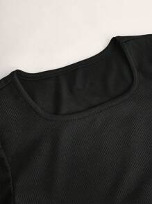 SHEIN Bộ 2 áo crop top dệt kim thường ngày + quần ống loe bó thanh lịch cho bé gái tuổi teen - Nhiều màu - Xem 8