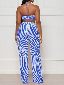 INAWLY 2pcs Women's Tie Back Striped Camisole And Pants Sleepwear Set