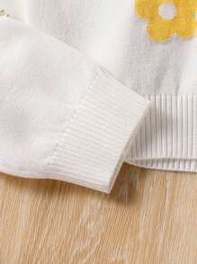 SHEIN 女童花卉印花 V 领宽松落肩开衫和阔腿针织裤两件套服装 - 白色 - 查看 4