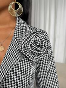 Zolique Damen elegante Hahnentritt-Jacke mit 3D Blumen Dekor für den Herbst