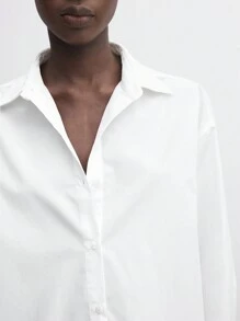 BizChic Blusa Casual Feminina de Manga Longa em Algodão Branca, Elegante para Ir ao Trabalho, Ação de Graças, Natal - Branco - Visão 6