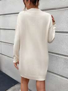 Chiquease Women's Loose Floral Print Crew Neck Sweater Dress Fall Cloth For Women - Apricot - View 2