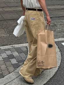 DAZY 男士休闲卡其色宽松阔腿裤，带斜口袋，适合秋季日常穿着 - 卡其色 - 查看 2