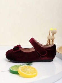 1 双蝴蝶结装饰软底平底女童鞋，适合春秋季节 - 酒紅色 - 查看 6