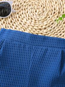 SHEIN Quần short thường ngày xếp ly màu trơn cho bé gái - Màu xanh lam - Xem 6