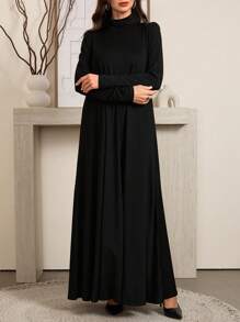 Al Najma 女士保守黑白高领针织长袖汗衫和阿巴亚连衣裙套装、朴素休闲 T 恤阿拉伯连衣裙、阿巴亚内衣、基本款长裙