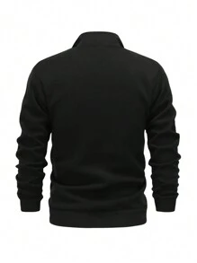 Manfinity Dauomo Men's Casual Zip-Up Stand Collar Sweatshirt For Autumn, Long Sleeve Top - Black - View 2