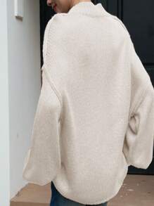 INAWLY Áo khoác cardigan dài tay cài nút thoải mái thời trang giản dị cho nữ - Màu be - Xem 2