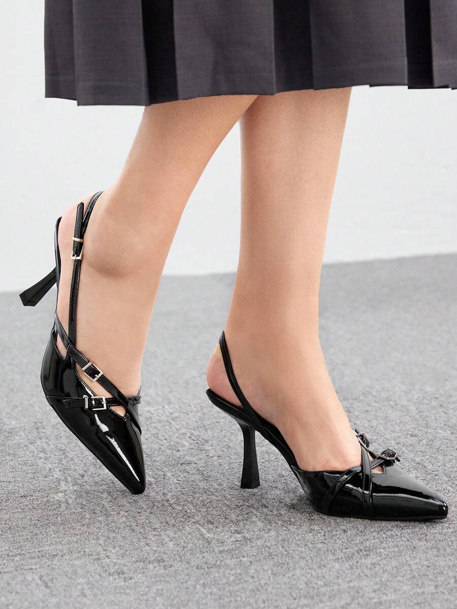 CUCCOO BIZCHIC Fashionable Black Pointed Toe V-Cut Strap High Heel Party Pumps, Casual/Formal Occasion Spring Shoes Spring Break Easter - Black - View 1