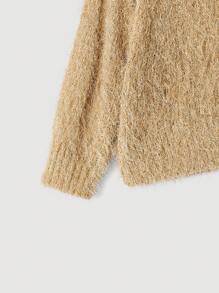 SHEIN MOD Áo len nữ cỡ lớn màu kaki nhạt thường ngày cỡ lớn cho mùa thu/đông - Màu Khaki - Xem 3