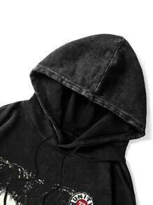 ROMWE MEN Street Life Lässiger Kapuzenpullover mit Buchstaben- und Figurendruck für Herren, langärmelig, für den Herbst