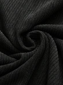 SHEIN LUNE Pantalones casuales de pana de unicolor con cierre de cremallera, de corte regular, talla grande para mujer - Negro - Ver 6