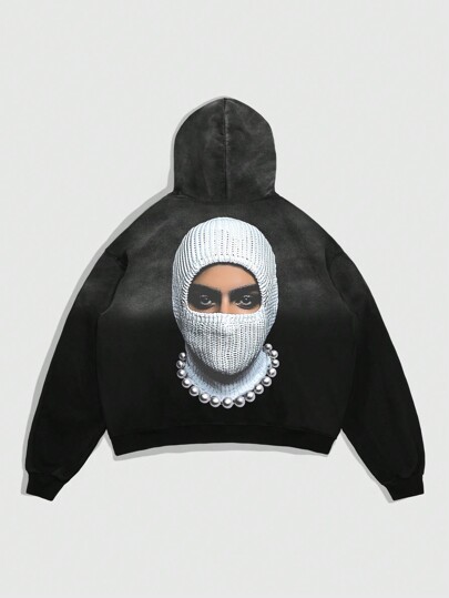 Street Life Sudadera con capucha casual para hombres con estampado de figura y copo de nieve, primavera/otoño