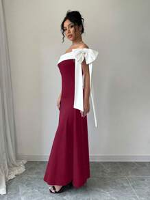 Elenzga Đầm dự tiệc dài thanh lịch màu đen và trắng - Đỏ và trắng - Xem 6