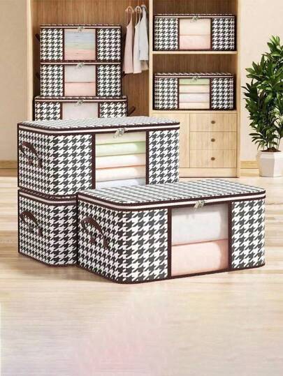 Large Clothes Storage Bag With Lid Handles Foldable Blanket Organizer Container For Bedroom Closet Underbed Space Saving Wardrobe Dust Proof Fabric Bin Home Organization Solutions For Men Women